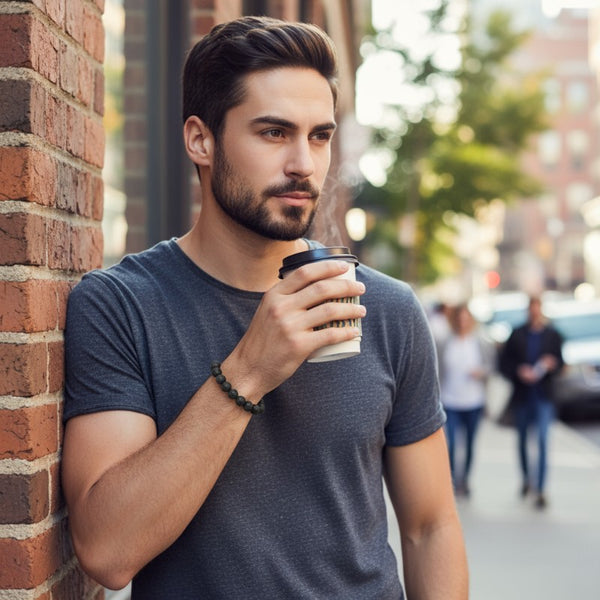 Bracelet Pierre de lave en pierre naturelle porté au poignet par un homme