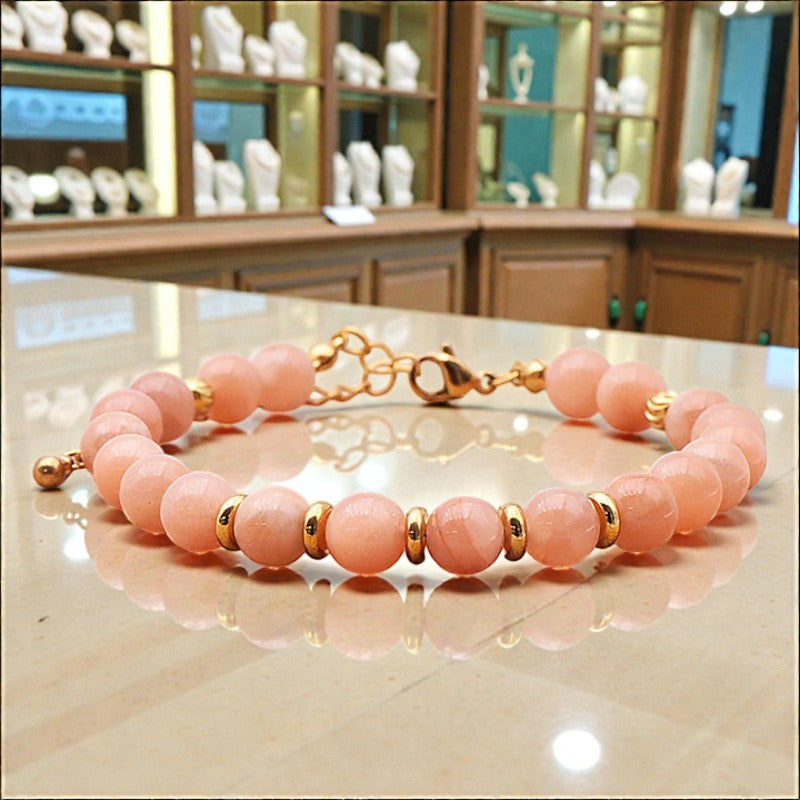 Bracelet Pierre de lune AURA® en perles de pierre naturelle 6 mm avec montage doré