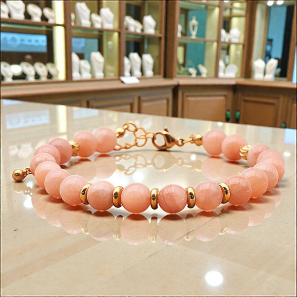 Bracelet Pierre de lune AURA® en perles de pierre naturelle 6 mm avec montage doré