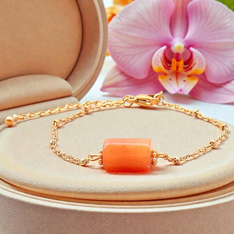 Bracelet Pierre de lune orange LINE® en pierre orange tube facettée sur chaîne dorée