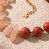 Bracelet Jaspe Rouge et Pierre de Lune Rose DUALIA®, Pierre Rouge et Chaîne Dorée