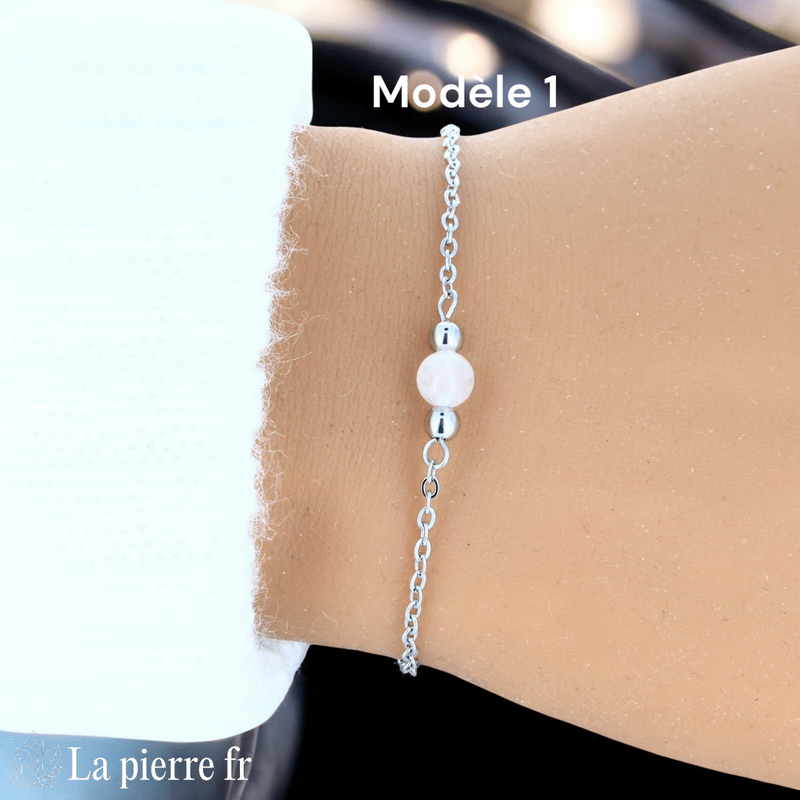Bracelet pierre de lune modèle une perle de 6 mm sur chaîne fine argentée