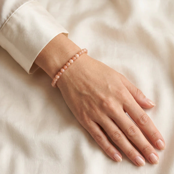 Bracelet pierre de soleil femme en perles fines de 6 mm, pierre naturelle orange scintillante