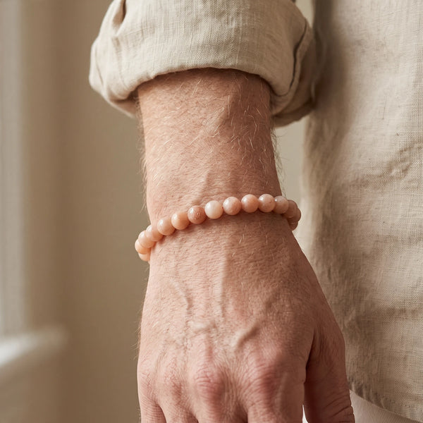 Bracelet pierre de soleil homme en perles de 8 mm, pierre orange naturelle au poignet, idée cadeau homme