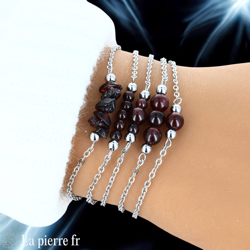 Bracelet Grenat Chaîne Argentée Acier Inoxydable