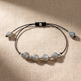 Bracelet Labradorite Femme ALTÉA®, Cordon Coulissant et Perles Argentées