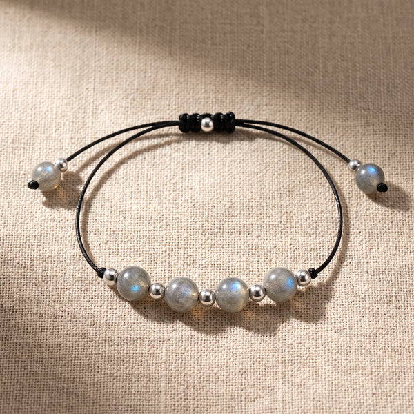 Bracelet pierre naturelle grise ALTÉA® en labradorite, cordon coulissant