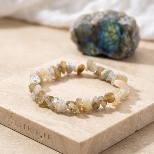 Bracelet en Labradorite Baroque, Pépites de Pierre Grise