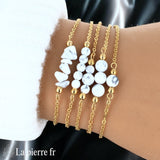 Bracelet en pierre Howlite Blanche sur chaîne dorée