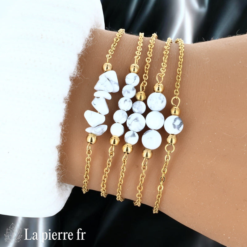 Bracelet en pierre Howlite Blanche sur chaîne dorée