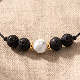 Bracelet Pierre de Lave et Howlite VOLCANA®, Coulissant Noir et Blanc