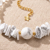 Bracelet Pierre de Lune CÉLIA®, Howlite et Cristal de Roche, Pierre Blanche Dorée