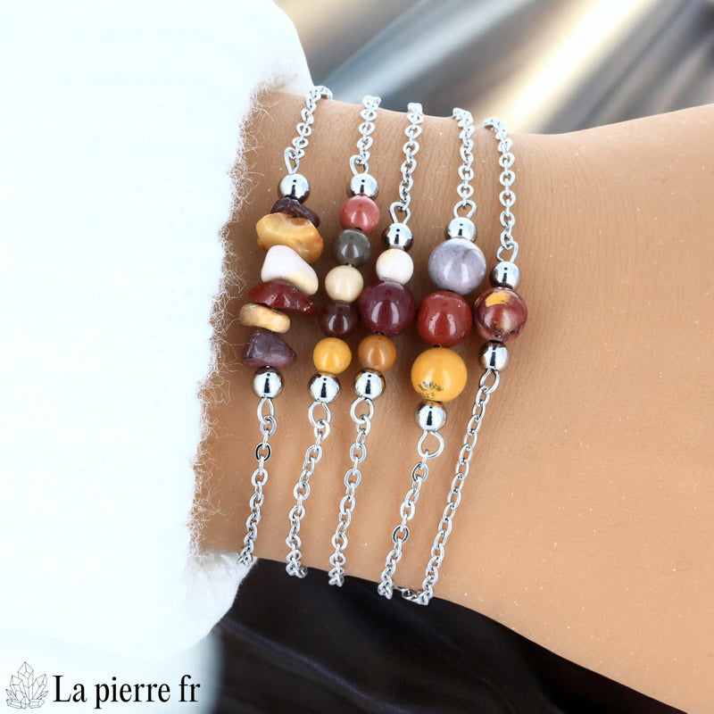 Bracelet en pierre Jaspe Mokaïte sur chaîne argentée