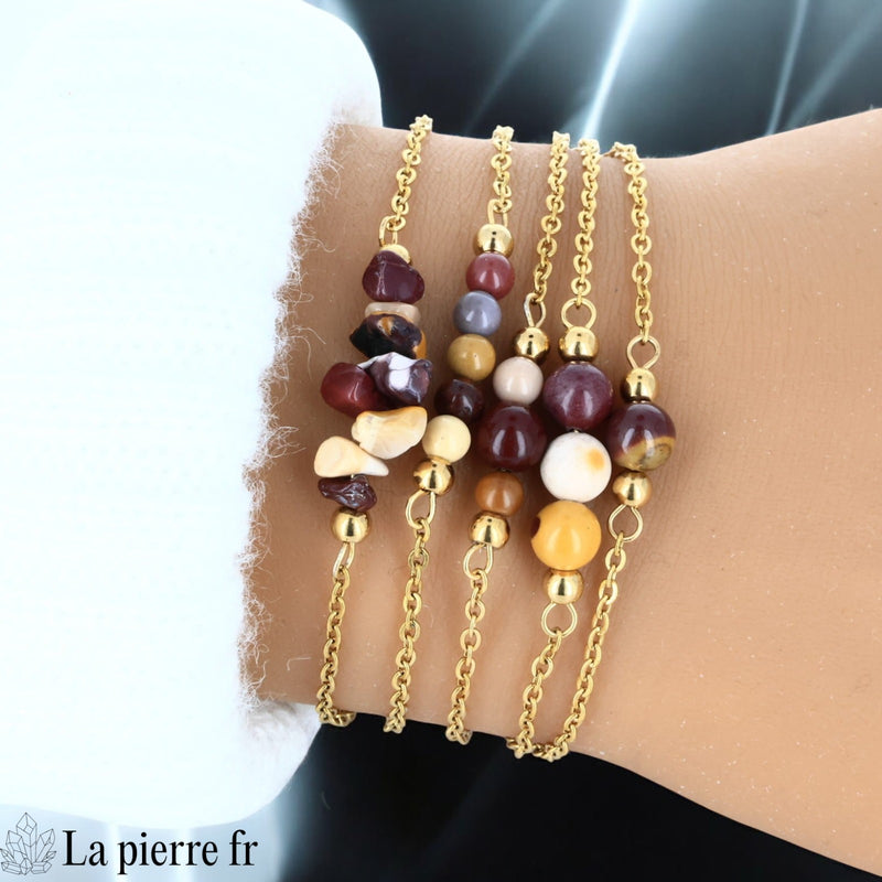 Bracelet en pierre Jaspe Mokaïte sur chaîne dorée