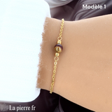 Bracelet en pierre Jaspe Mokaïte sur chaîne dorée