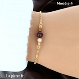 Bracelet en pierre Jaspe Mokaïte sur chaîne dorée