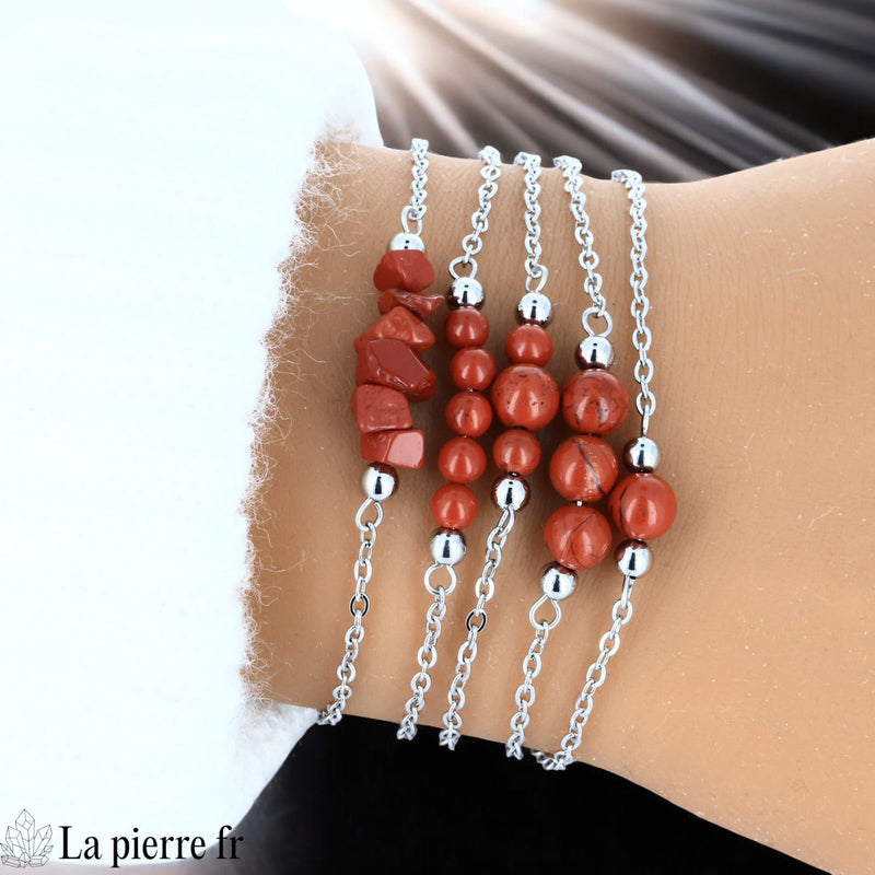 Bracelet en pierre Jaspe Rouge sur chaîne argentée
