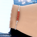 Bracelet en pierre Jaspe Rouge sur chaîne argentée