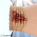 Bracelet en pierre Jaspe Rouge sur chaîne dorée
