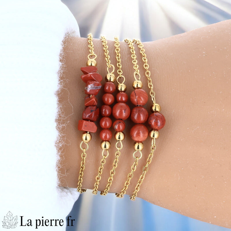 Bracelet en pierre Jaspe Rouge sur chaîne dorée
