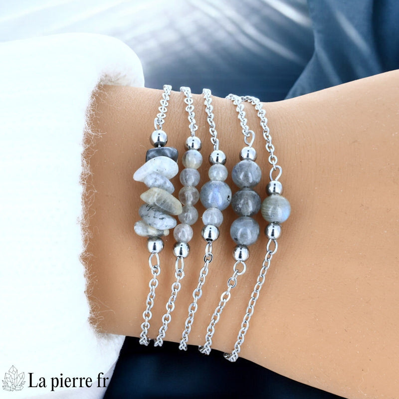 Bracelet Labradorite Chaîne Argentée Acier Inoxydable