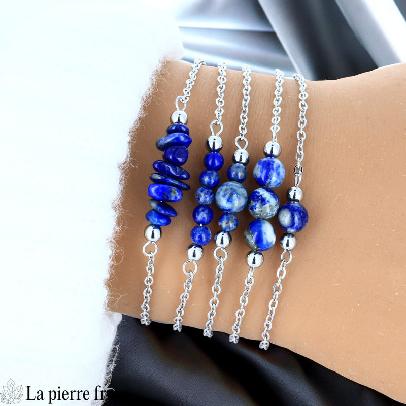 Bracelet en pierre Lapis Lazuli sur chaîne argentée
