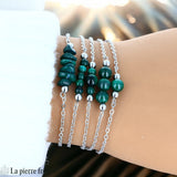 Bracelet en pierre Malachite sur chaîne argentée