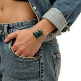 Bracelet en pierre Malachite sur chaîne argentée