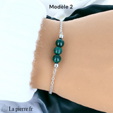 Bracelet en pierre Malachite sur chaîne argentée