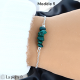 Bracelet en pierre Malachite sur chaîne argentée