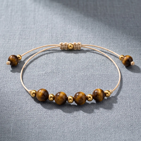 Bracelet pierre naturelle marron ALTÉA® en œil de tigre, cordon coulissant