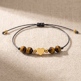 Bracelet Œil de Tigre CÂLINE®, Cœur Doré et Cordon Coulissant Noir