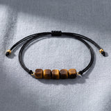 Bracelet Œil de Tigre KUBIK®, Perles Cubes Marron sur Cordon Coulissant Noir