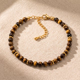 Bracelet Œil de Tigre ORÉLIA®, Perles Marron Dorées 4 mm pour Femme