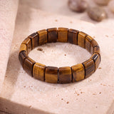 Bracelet Œil de Tigre Plat, Plaques de 14 mm sur Élastique, Homme et Femme