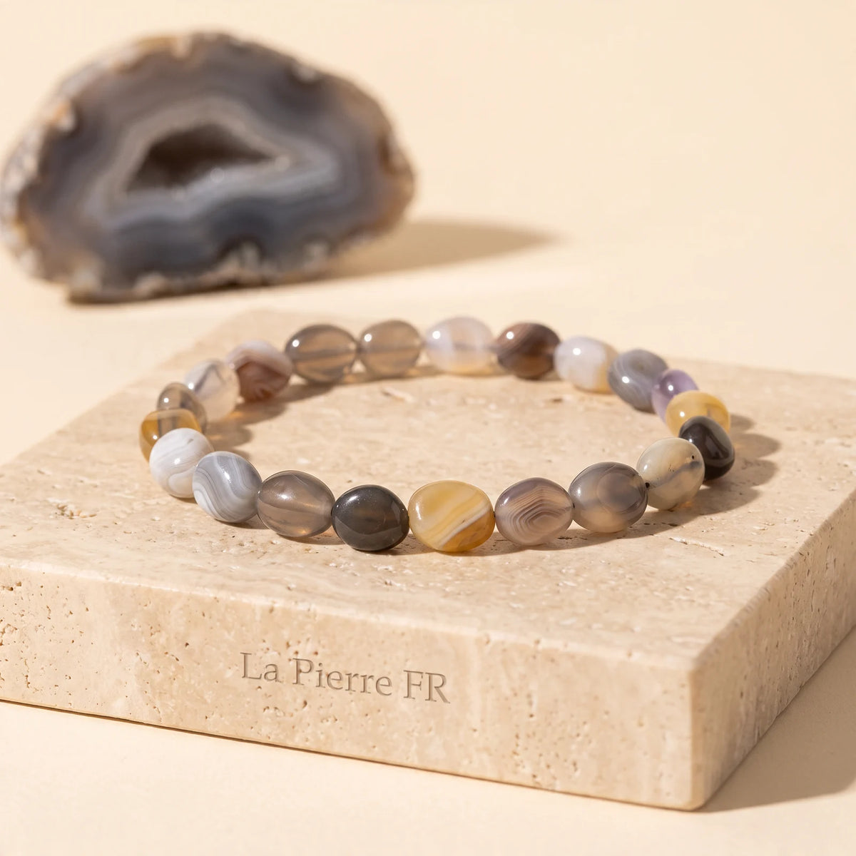 Bracelet Pierre Agate Multicolore en Pierres Roulées, Ajustable