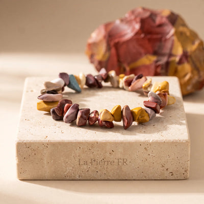 Bracelet en jaspe mokaïte multicolore, pépites ocre et bordeaux, bijou de lithothérapie