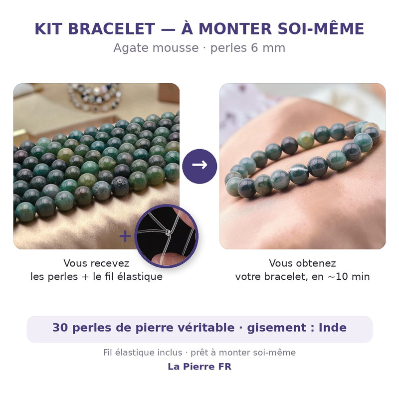 Kit bracelet en pierre agate mousse 6 mm