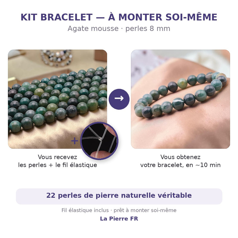 Kit bracelet en pierre agate mousse 8 mm