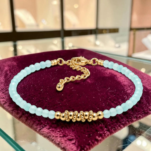 Bracelet pierre naturelle amazonite fin doré pour femme, perles facettées 3 mm, collection FINA® La Pierre FR