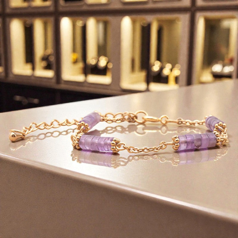 Bracelet heishi en Améthyste QUATUOR®, acier doré