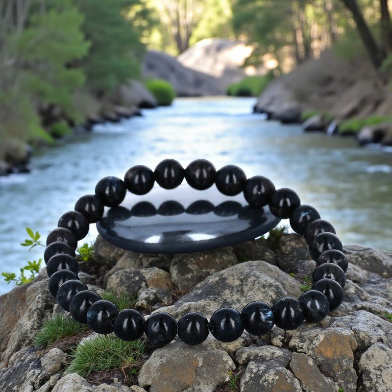 Bracelet en pierre naturelle Anthophyllite avec perles rondes en lithothérapie