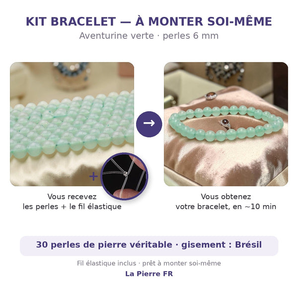 Kit bracelet en aventurine verte à faire soi-même : perles naturelles 6 mm et fil élastique inclus