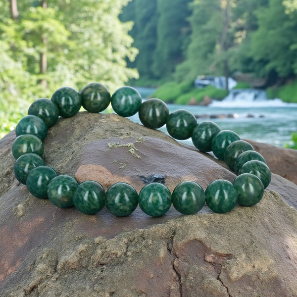 Bracelet en pierre naturelle Budstone avec perles rondes vertes en lithothérapie