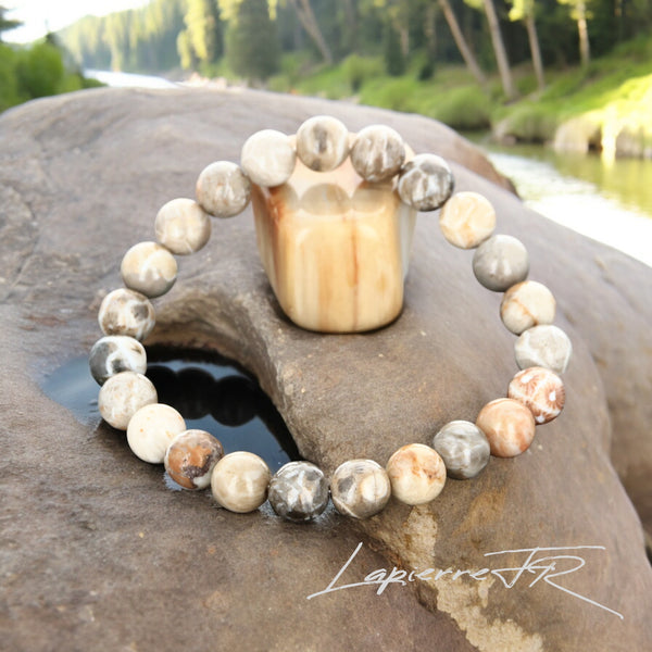 Bracelet en pierre naturelle Corail fossile avec perles rondes en lithothérapie