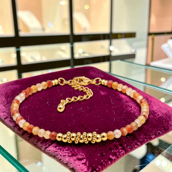 Bracelet pierre naturelle cornaline fin doré pour femme, perles facettées 3 mm, collection FINA® La Pierre FR