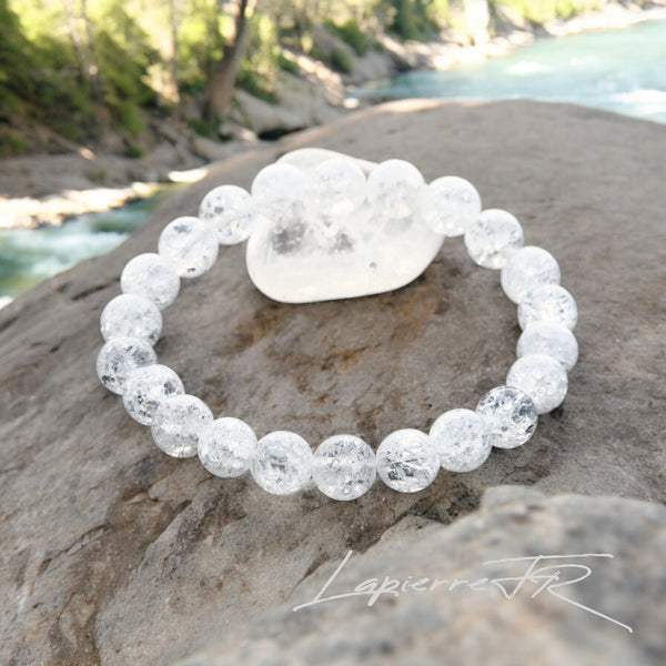 Bracelet en pierre naturelle Cristal de roche craquelé avec perles rondes en lithothérapie
