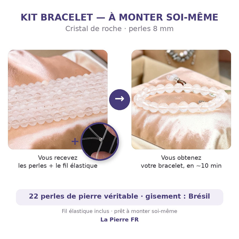 Kit bracelet en pierre cristal de roche 8 mm