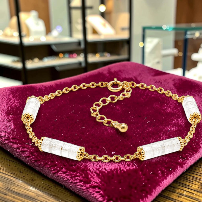Bracelet heishi en Cristal de roche QUATUOR®, acier doré