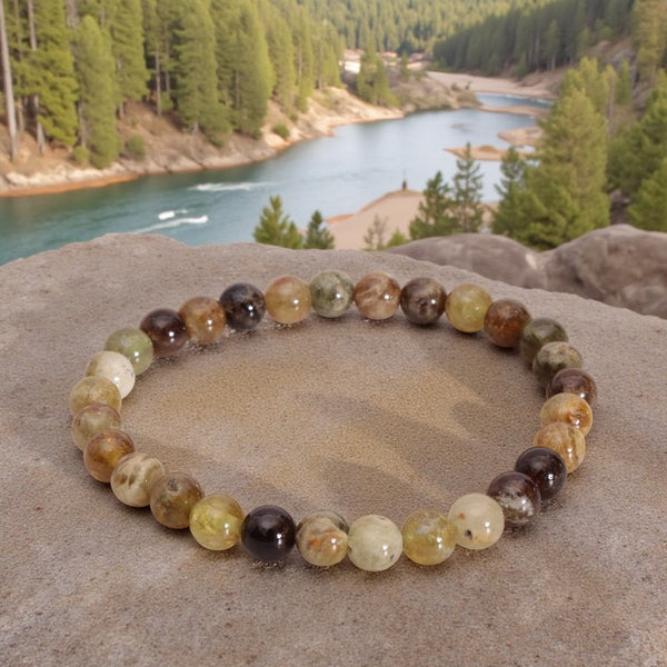 Bracelet en pierre naturelle Grenat vert avec perles rondes en lithothérapie